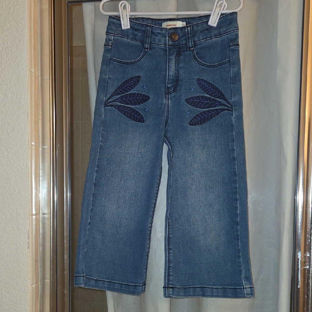 Catimini Blue Embroidered Wide-Leg Jeans